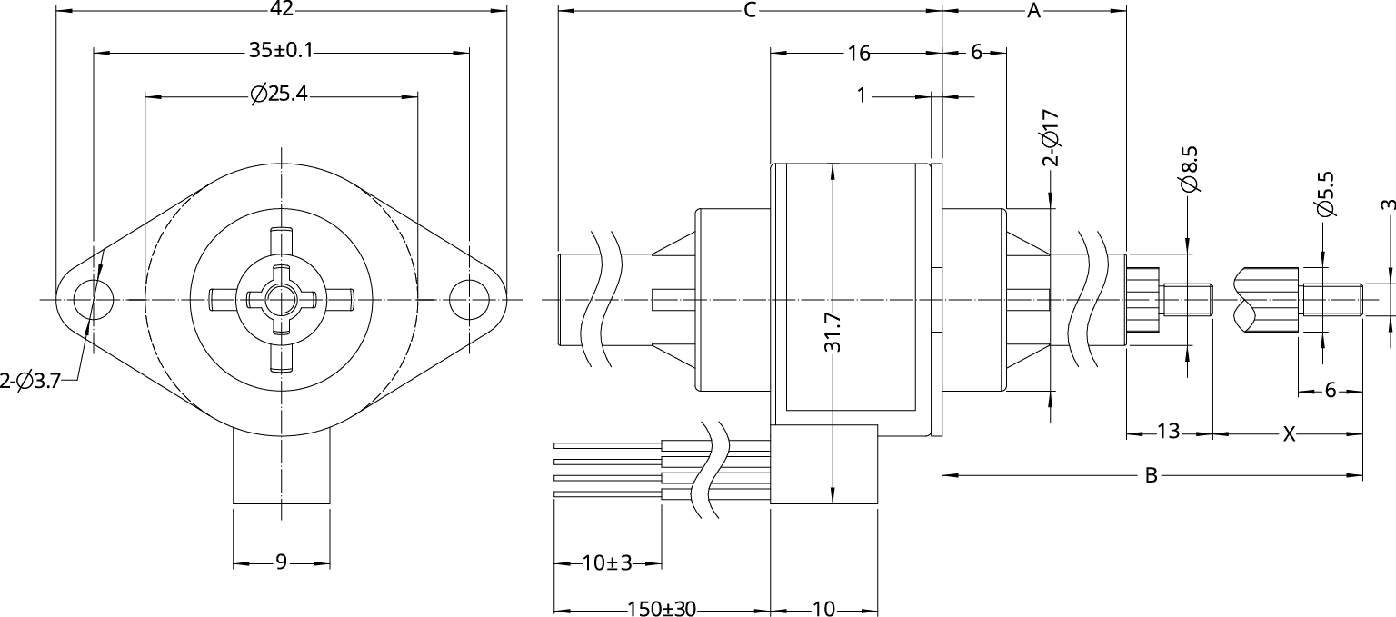 dimensions de l'actionneur captif