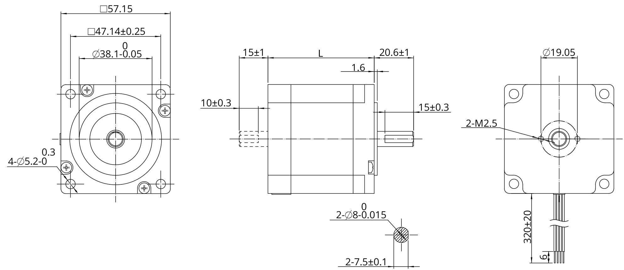 Schéma dimensionnel du moteur rotatif hybride Taille 23 (57mm)