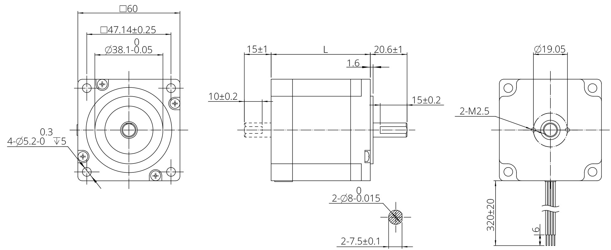 Schéma dimensionnel du moteur rotatif hybride Taille 24 (60mm)
